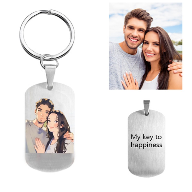 Customized photo watercolor couple keychain
